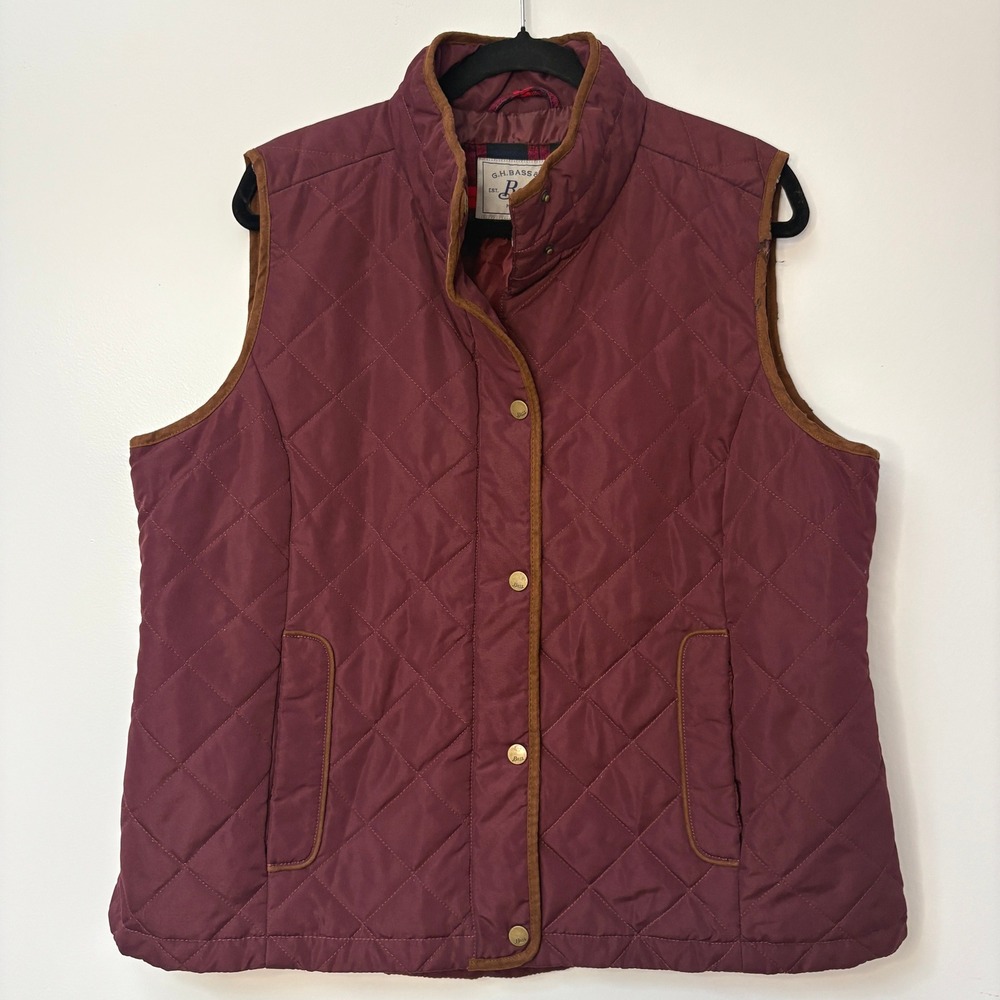 G.H. Bass & Co. Womens Vest‎ XL Quilted Padded Burgundy Sleeveless